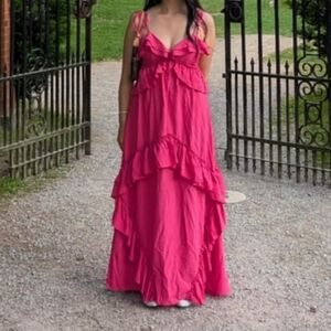 Elegant Pink Ruffle Maxi Skirt